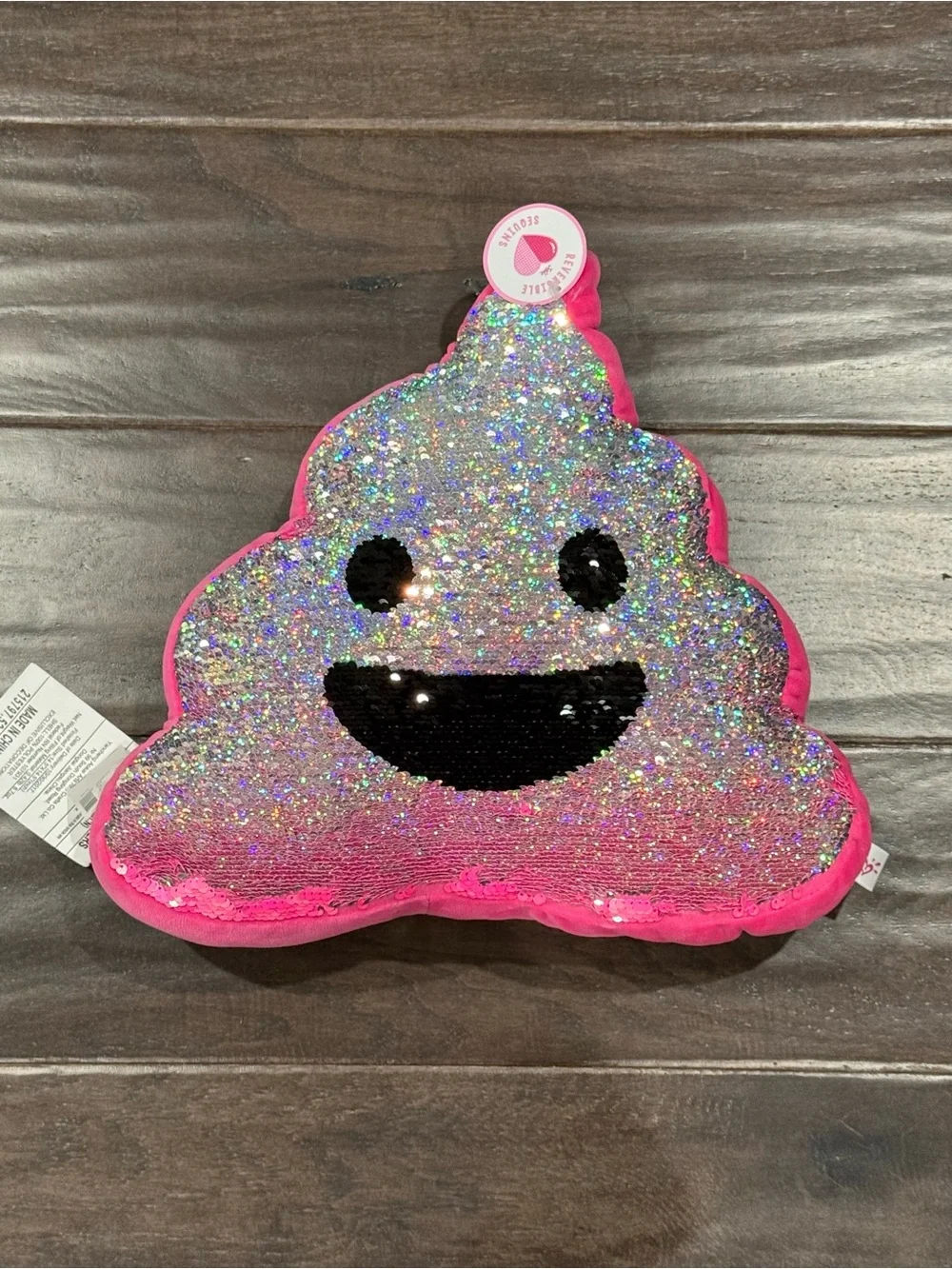NWT Reversible Justice Pink Sequin Poop Emoji Pillow